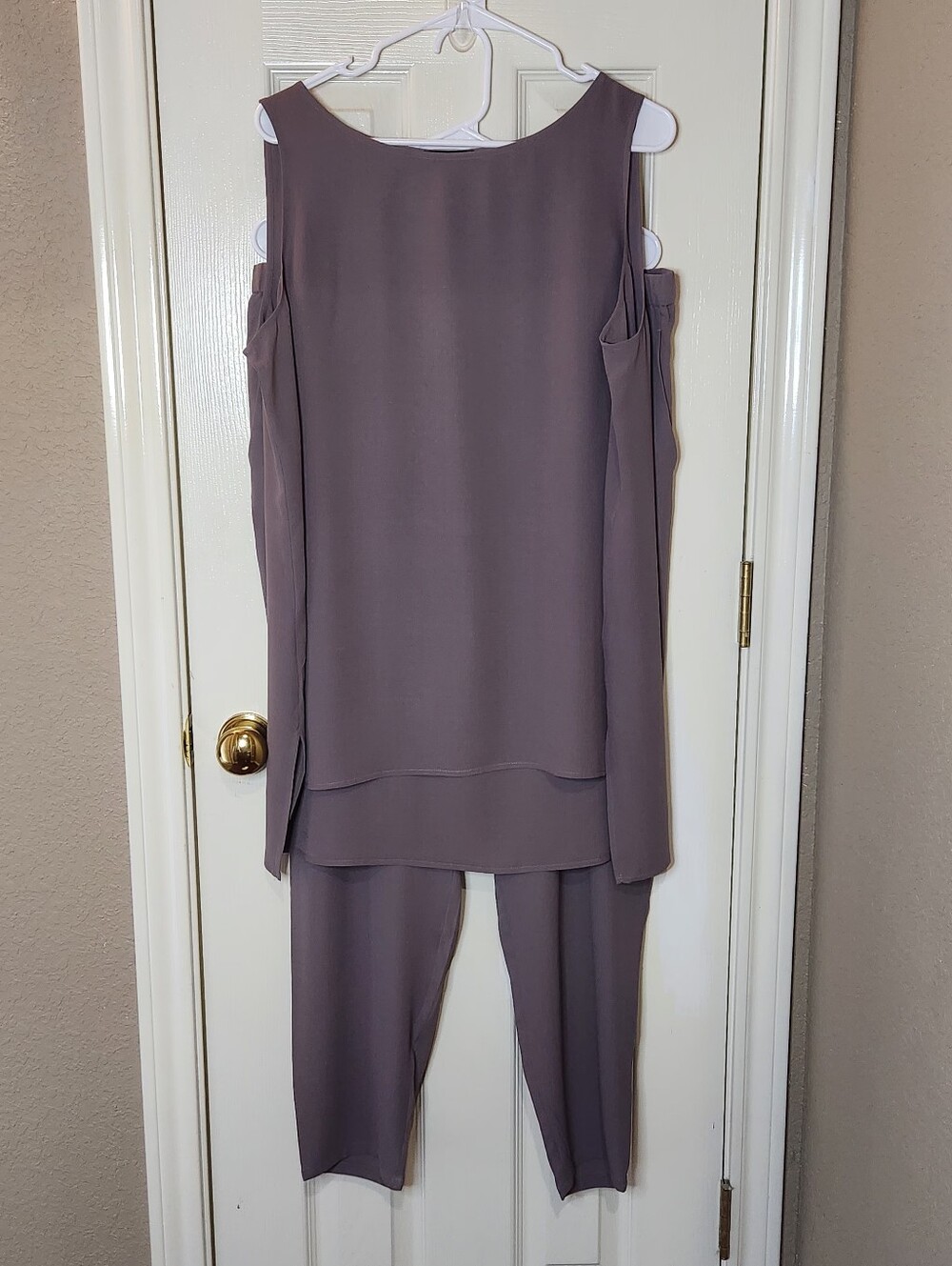 Eileen Fisher Mauve-Taupe 100% Silk Tank Top Pantsuit EUC